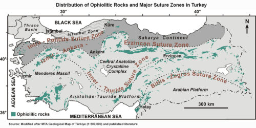 Distribution of Ophiolitic Rocks and Major Suture Zones in Turkey